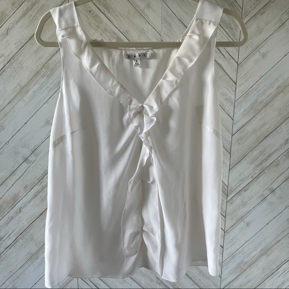 Cabi White Front Ruffle Tank